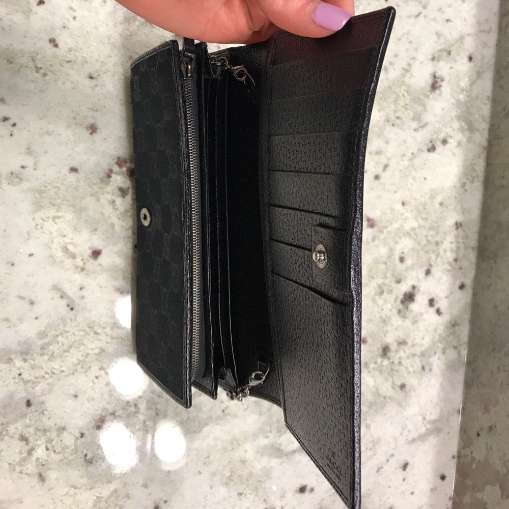 Black Gucci GG Canvas & Leather Wallet w/Chain - Picture 6 of 8